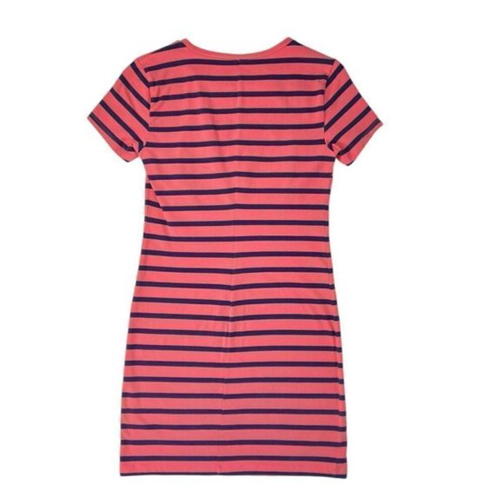 Old Navy Coral Orange Blue Striped‎ T-Shirt Fitted Bodycon Dress Size Medium - Picture 2 of 5